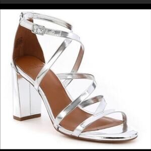 H Halston metallic silver Luna heeled sandals